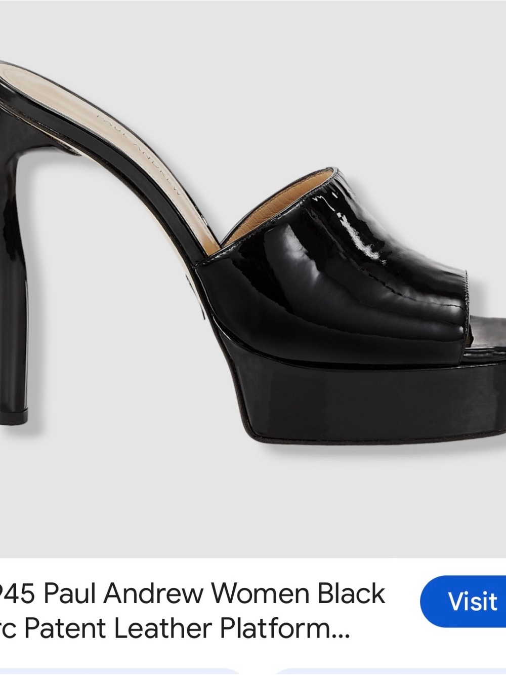Paul Andrew Women Black Arc Patent Leather Platform Mule Orig $945